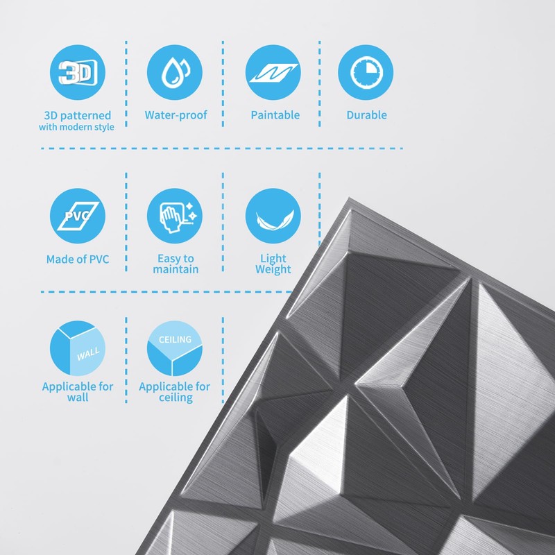 Art3d 3D Diamond Design Paneling for Interior Decor, Living Room,