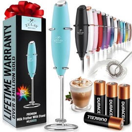 Zulay Powerful Milk Frother Handheld Foam Maker for Lattes - Whisk Drink Mixer for Coffee, Mini Foamer for Cappuccino, Frappe, Matcha, Hot Chocolate by Milk Boss (Caribbean Aqua)