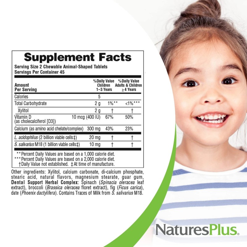 Nature's Plus Kids Tooth Probiotic Supplement with Calcium Vitamin D3