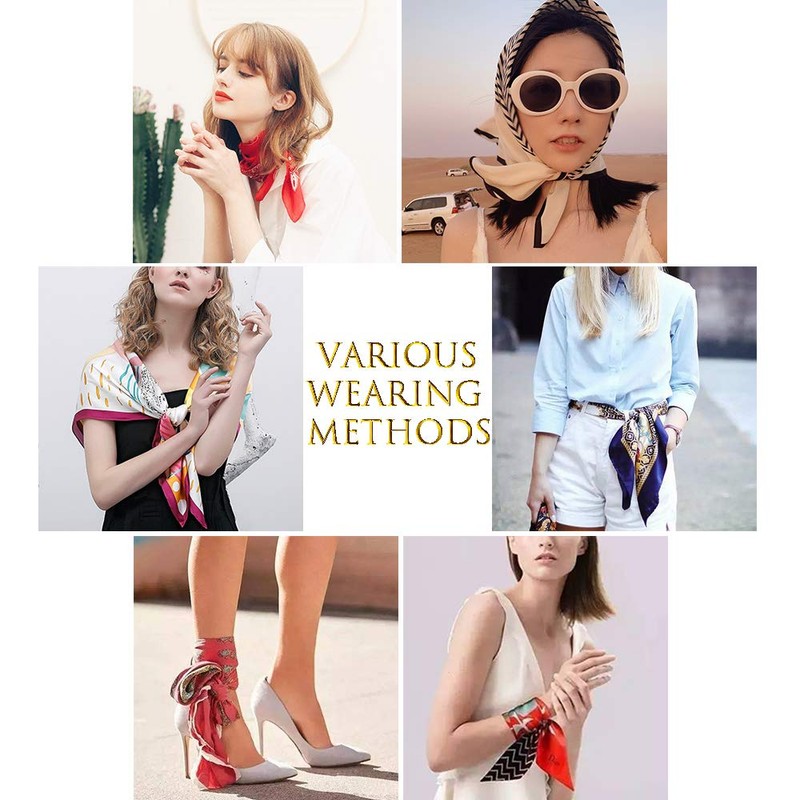 FONYVE Silk Feeling Scarf Medium Square Satin Head Scarf for