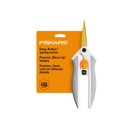 Fiskars - Tijeras de titanio de fácil acción, cuchillas afiladas para cortar precisión y ángulos con diseño de resorte de fácil acción, suministros de manualidades, mango asistido SoftGrip