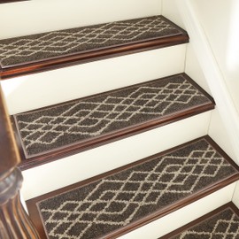 COSY HOMEER Soft Stair Treads Non-Slip Carpet Mat 28inX9in Indoor Stair Runners for Wooden Steps,Stair Rugs for Kids and Dogs, 100% Polyester TPE Backing 7pcs,Brown,Rhombus