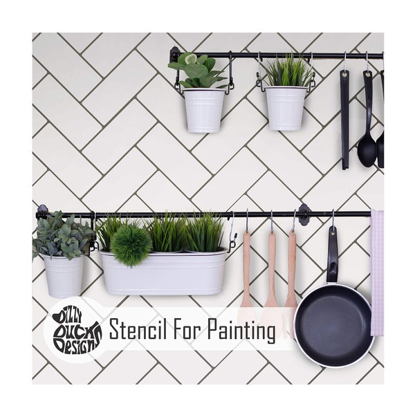 Herringbone Subway Tile Stencil for Painting | Bathroom Kitchen Wall