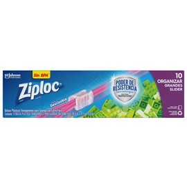 Ziploc Bolsas Reutilizables Plásticas, Cierre Deslizable, 10 Bolsas Grandes