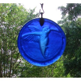 Cobalt Blue Hummingbird Handmade Up-Cycled Glass Bottle Bottom Sun Catcher Ornament
