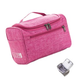 Toiletry Bag for Hanging Large Cosmetic Bag Waterproof Wash Bag for Men and Women for Travel Camping Holiday, pink-red, simplicity