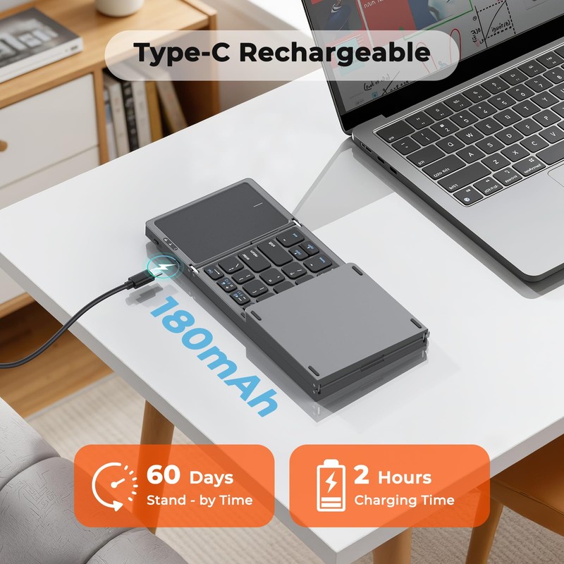 MEETION Foldable Bluetooth Keyboard with Touchpad, Portable Wireless, Gray