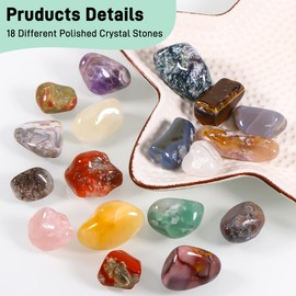 Zourglow 18-Piece Healing Stones Crystals Set, Natural Polished Chakra Stones Set, Colourful Healing Stones Gemstones Set for Meditation, Grounding, Chakra, Reiki, Balance, Soothing