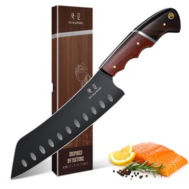 DRGSKL Santoku Knife 7 Inch - Japanese Chef Knife for Fish, Bunka Knife for Meat, Kiritsuke Knife for Vegetables, Black Slicing Knives with Full Tang Handle, Gift for Men Women