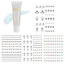 4 Blätter Glitzersteine Selbstklebend Glitzersteine Gesicht Glitzersteine Selbstklebend Gesicht Verschiedene Formen von Handgefertigten Blitzsteinen für Festival Party Gesichts-Make-Up Körper