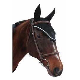 Equine Couture Fly Bonnet with Silver Rope - Pony Color - Black, Size - Full