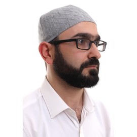 ihvan online Kufi Hats for Men, Taqiya, Takke, Turkish Muslim Winter Cross Patterned Woven Caps, Peci, Islamic Prayer Skullcap, Islamic Gifts, Grey Open