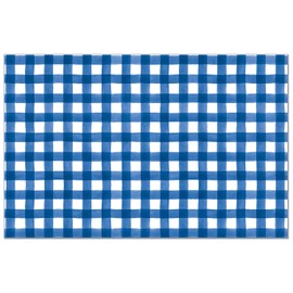 CounterArt Blue Gingham 24 Sheet Reusable Premium Paper Stock Placemats in Resealable Storage Bag Made in The USA 17" x 11"
