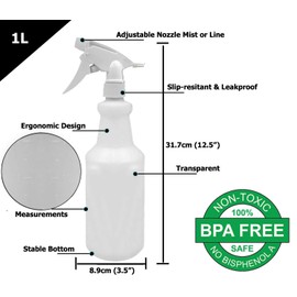 EZPRO USA Empty Spray Bottles for Cleaning Solutions, Spray Bottles Cleaning, Squirt Bottles for Cleaning, 32 oz Spray Bottle, Squirt Bottle, Transparent with Measurements, 2 pack