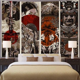 Aidatain Japanese Style Tapestry Samurai Maiko Wall Tapestry for Bedroom Tiger Tapestry Flannel 108x90 Mount Fuji Aesthetic Beach Blanket Living Dinning Room College Dorm Wall Hanging GTFNAT0065