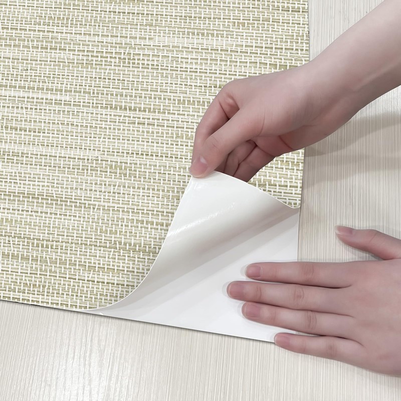 JiffDiff Grasscloth Wallpaper Peel and Stick Cream Grassweave Peel &