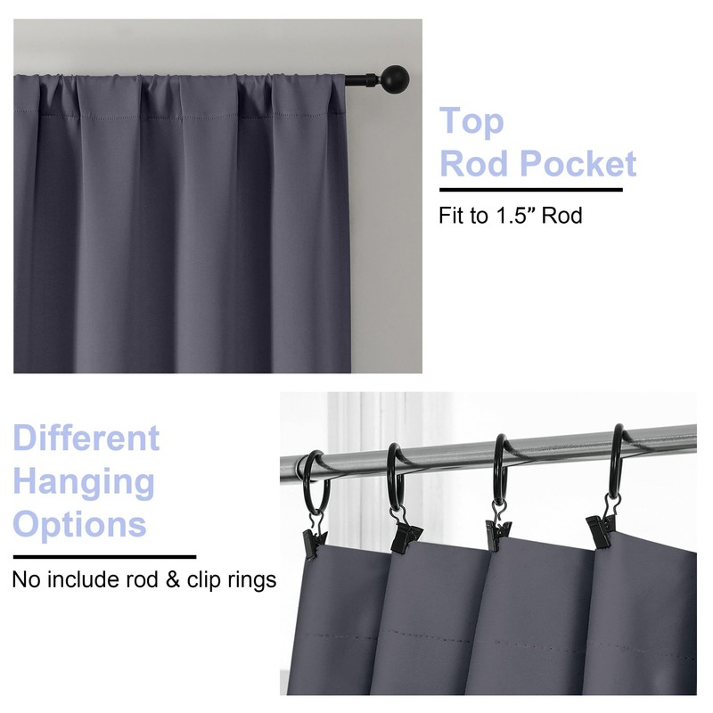 Simplebrand Ava Grey Blackout Curtains for Bedroom 63 Inch Length