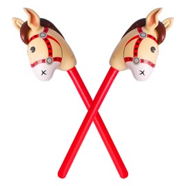 2 Pieces Inflatable Horse Head Sticks, Inflatable Horse Toys, Horse Racing Game Props, Theme Party Decorations, Cowboy Balloons, Children's Birthday Decorations (Red)
