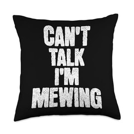 Can't Talk I'm Mewing Funny LooksMaxxing Meme Quote Vintage Throw Pillow