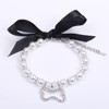 XKSRWE Dog Cat Pearls Necklace Collar with Rhinestones Bone Charm