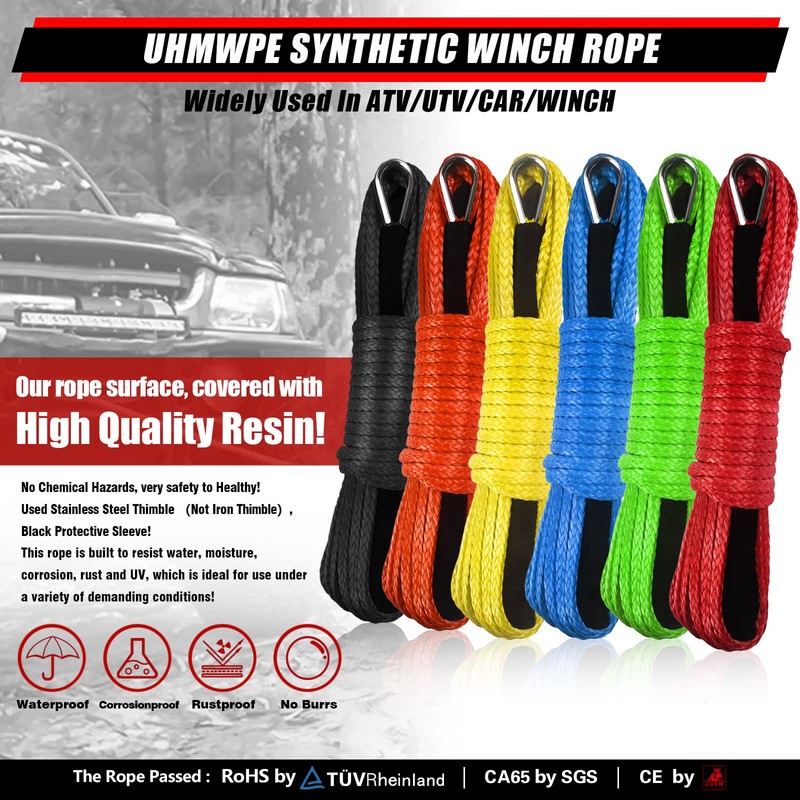 TOUGH 1/4" x 50 ft 10,000LBs Synthetic Winch Line Cable