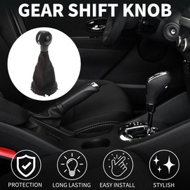 TUCKBOLD 6 Speed Manual Gear Shifter Knob with Cover for Mini Cooper F55 F56 | Gearbox Stick Shifter Lever Knob Black Red White Plastic Faux Leather 1 Pcs