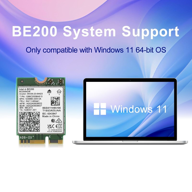 WiFi 7 BE200NGW WiFi Card, 8774Mbps Bluetooth 5.4 Tri-Band Mu-MiMO