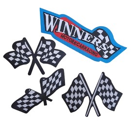 Cute Checkered Winner Flag Iron On Patches, Moto Racing Chequered Flags Sewable Embroidery Patch for DIY Hats Clothes Jacket Jeans Backpacks