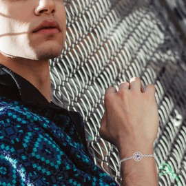 OHAYOO Compass Bracelet 925 Sterling Silver Eight-Tone Star Bracelet Birthstone Bracelet Jewellery for Unisex Women Men Girls Teenager Gifts, Sterling Silver