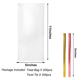 Morepack Cellophane Treat Bags,5x11 Inches 200 Pcs Clear Cellophane Bags with Twist Ties