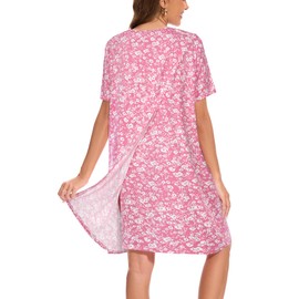 AVIIER Hospital Gowns for Women Open Back Adaptive Clothing Nightgowns Post Shoulder Surgery Dress Pink Flower L