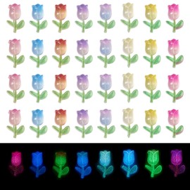KISSITTY 160pcs Glow in The Dark Tulip Luminous Flower Resin Cabochons Nail Art Decoration Accessories Scrapbooking Embellishments Decors for Women Nail Design Crafts Jewelry Making