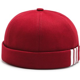 MESU Brimless Docker Cap for Men Sailor Cap Retro No Brim Hat Skullcap Beanie Hat A-Red
