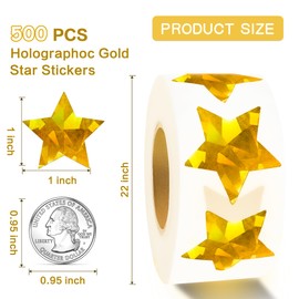 Gold Star Stickers for Kids Reward,Self-Adhesive Good Foil Star Stickers,Glitter Star Stickers Large 1 Inch,Holographic Stickers Chart for Kids Behavior,Students Teacher School Classroom 500 Pcs