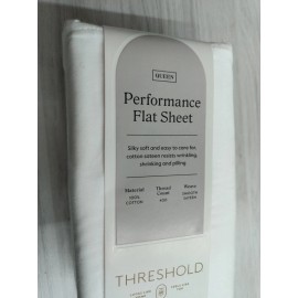 Threshold Performance Flat Sheet Queen White Cotton Sateen,