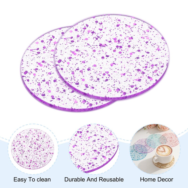 sourcing map 2pcs Foil Acrylic Cup Coasters, Round Acrylic Drink