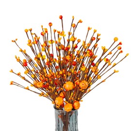 Artificial Fall Floral Stems for Vases,15.75 In Fall Pumpkin Decor Autumn Pumpkin Branches Picks with Berry Stems Decor for Autumn Harvest Thanksgiving Day Home Table Floral Arrangements Vase Filler
