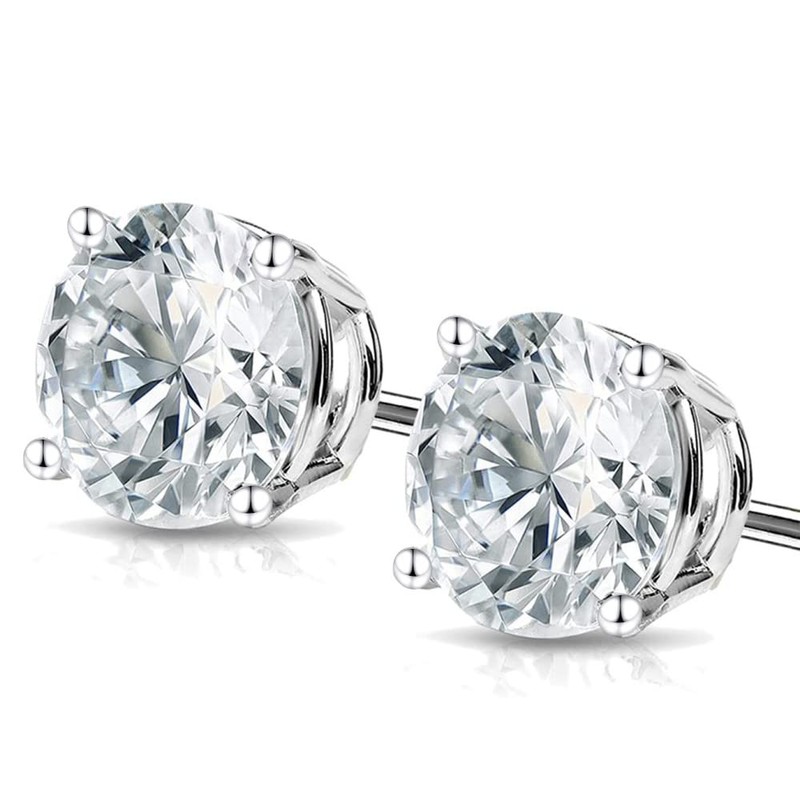 Moissanite Stud Earrings • 14K Gold Solid • Round Cut
