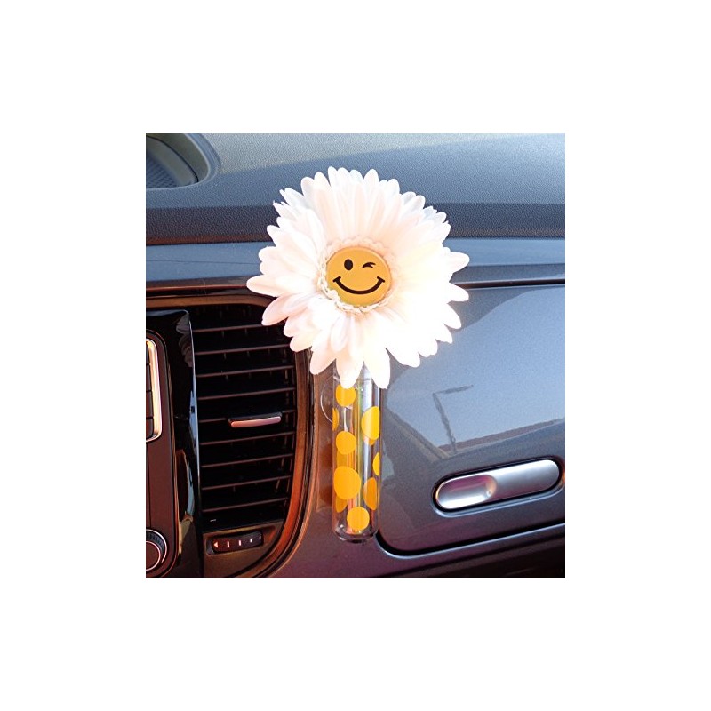 White Daisy Happy Face with Suction Vase - Compatible with