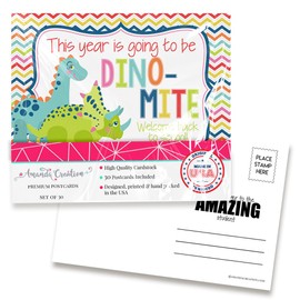 Dino-Mite Cute Dinosaur Themed Welcome Back To School Blank Postcards For Teachers To Send To Students, 4"x6" Fill In Notecards by AmandaCreation (30)