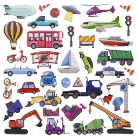 WALPLUS Foam Clings Removable Reusable Puffy Stickers for Kids Toddlers Classroom Nursery Window Display Car Bottles Laptops Decorations Party Supplies Construction and City Transport Kids 42 Pieces