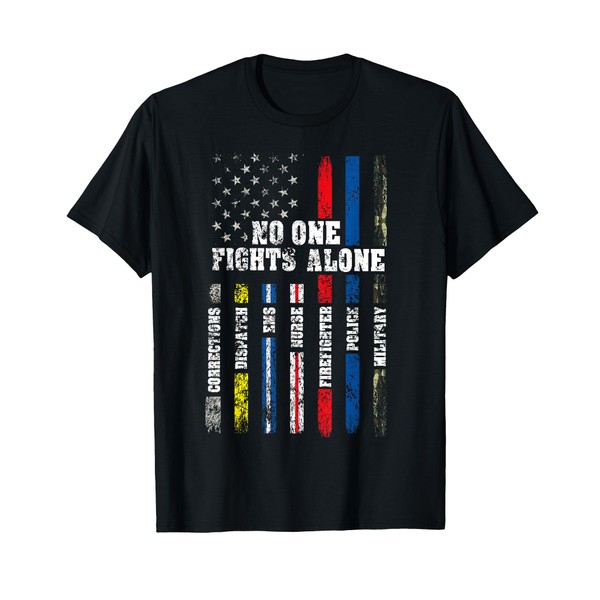 AMERICAN Flag Thin Line Police Fire Military Nurse Responder T-Shirt