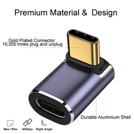 zoerbufan 90 Degree USB C Adapter, USB-C Male to USB-C Female Adapter, Thunderbolt 4/3 10Gbps Connecter 60W Fast Charge for Steam Deck, Switch, VR, Pad Pro and More Type C Devices