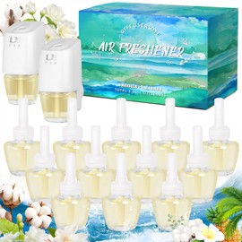 DERDUFT Plug in Scented Oil Starter Kit, 2 Warmers + 12 Refills, Scented and Essential Oils for Home and Bathroom, Jasmine, Hawaiian, Cotton, Essential Oils, 7.92 Fl Oz