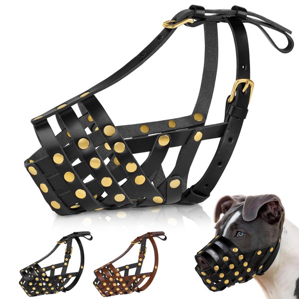 OOPSDOGGY Pitbull Dog Muzzle for Large Dogs - Leather Breathable