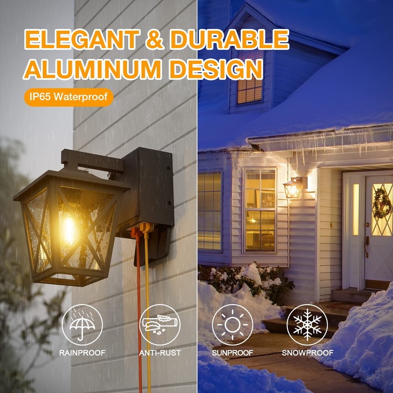 Ehaho Porch Lights with Outlet, Dusk to Dawn Outdoor with