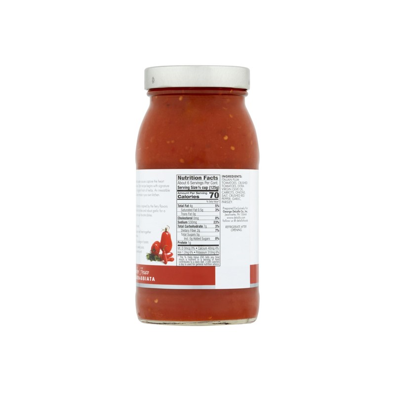 DeLallo Pomodoro Fresco Arrabiatta Sauce, 25.5 oz Jar, No Added