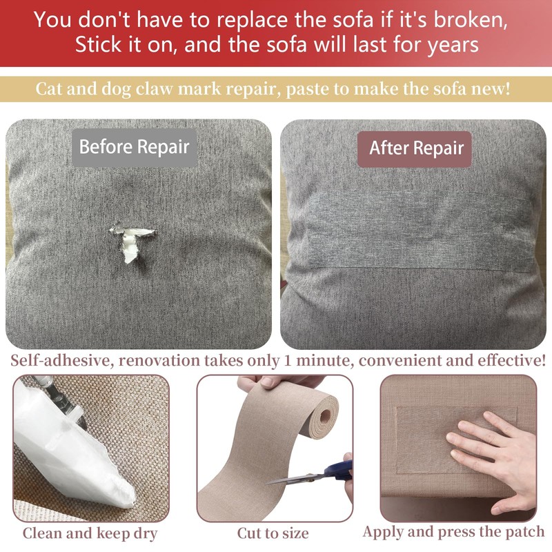 Gheeidau Linen Repair Tape 4x70 Inch Self-Adhesive Couch Patch Repair