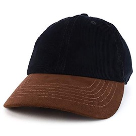 Trendy Apparel Shop 2 Tone 100% Cotton with Synthetic Suede Visor Baseball Cap - Black Brown