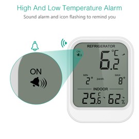 ORIA Digitales Kühlschrankthermometer mit Wasserdichter Sonde, Gefrierschrank Thermometer, Innenthermometer mit LCD-Display, Temperaturalarm, Min/Max Wert, für Kühlschrank, Gefrierschrank, Aquarium
